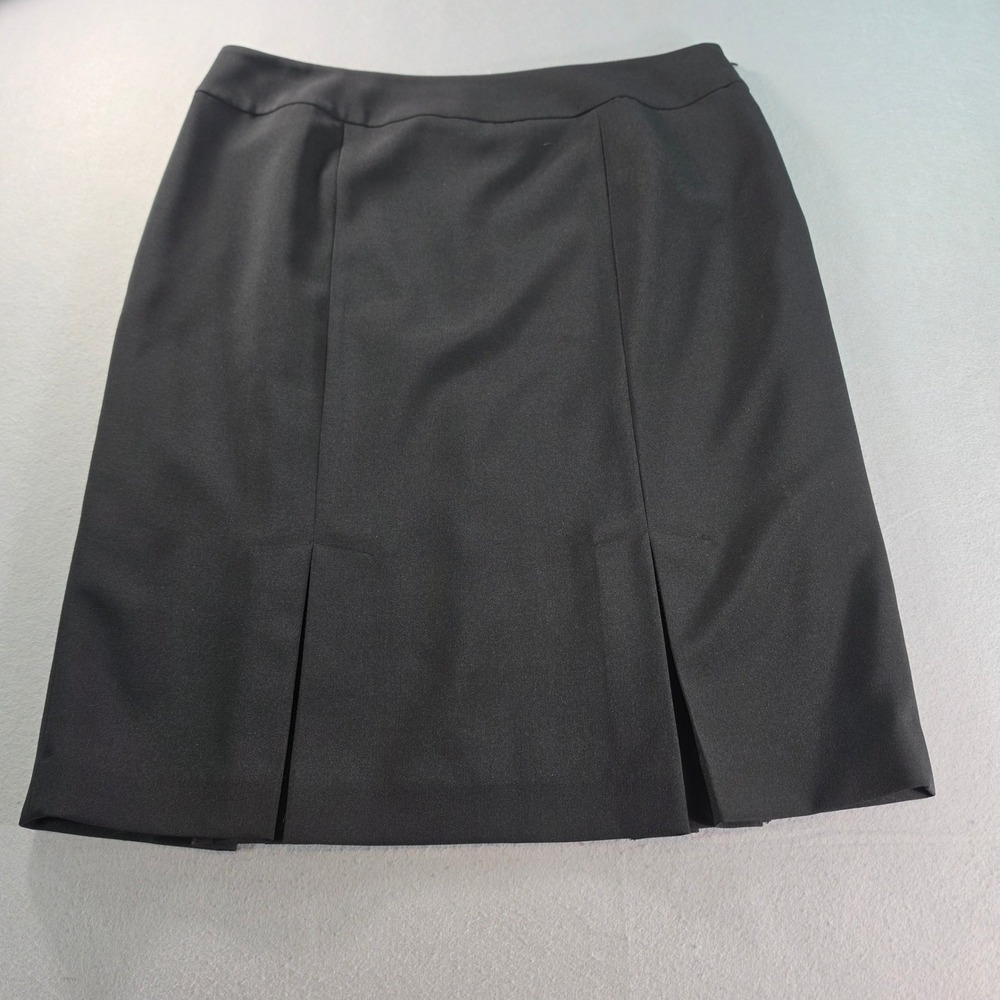 Black Label by Evan-Picone Women Black Pencil Skirt Size 12 Side Zip Pleated Hem